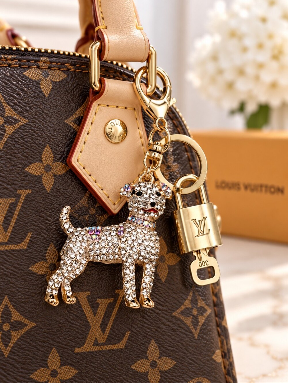 Authentic Louis Vuitton Lock & Key with Unbranded Dog Charm, Keychain